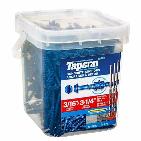 TAPCON 3/16-inch x 3-1/4-inch Climaseal Blue Slotted Hex Head Concrete Screw Anchors w/Drill Bit, 225PK 24570CH